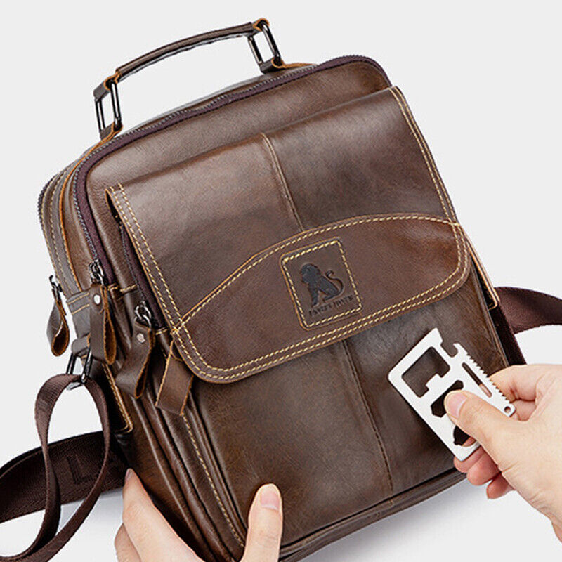 100% Genuine Leather Men's Sling Shoulder Messenger Bags 11" Handbags Cross Body