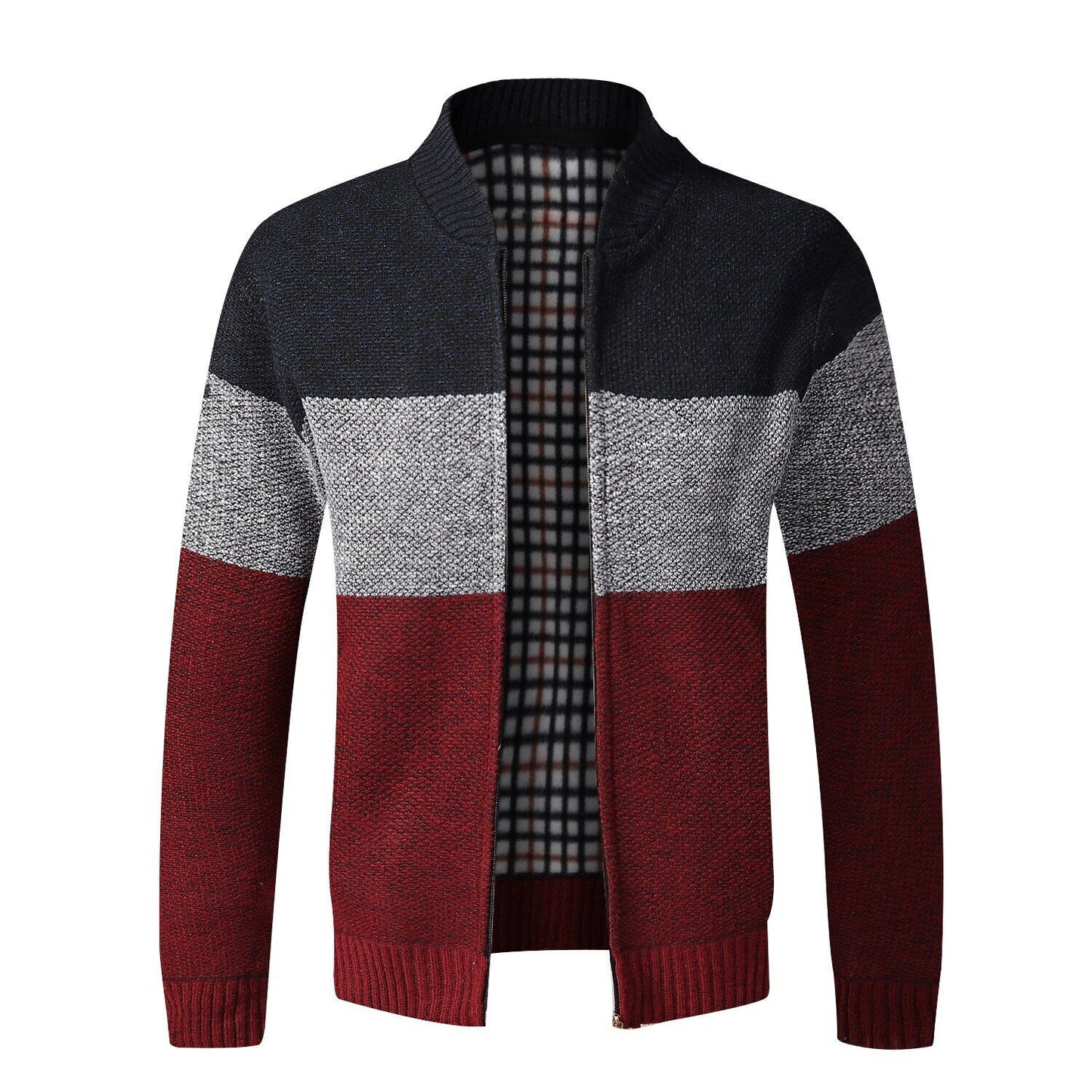 Men's Cardigan Sweater Fall Stand Collar Fleece Full Zip Male Clothing Coat