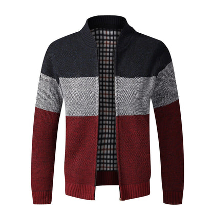 Men's Cardigan Sweater Fall Stand Collar Fleece Full Zip Male Clothing Coat