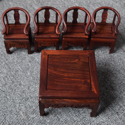 Chinese Mini Rosewood Display Miniature 1 Square Table 4 Chair Furniture Set
