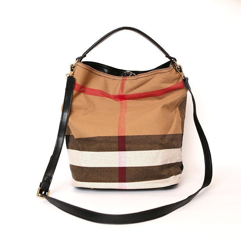 Checkered Handbag Chain Bag Shoulder Purse Messenger Bags Bucket Pouch Polyester