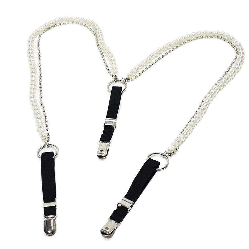 Women Suspenders Pearl Chain Belts Rhinestones Straps Shirt Clothing Decorations