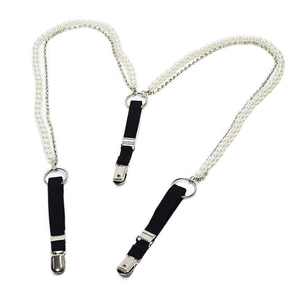 Women Suspenders Pearl Chain Belts Rhinestones Straps Shirt Clothing Decorations