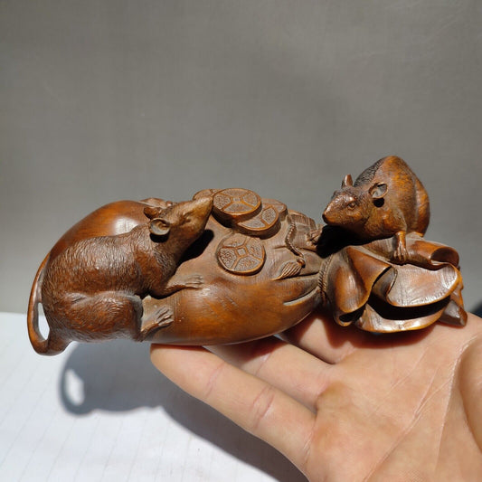 vintage wealth Mouse statue room decor art deco sculpture wood carving carved us