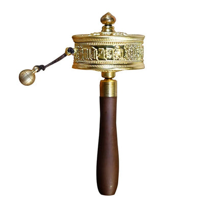 19Cm Buddhist Tibetan Classic Portable Exquisite Bronze Prayer Wheel Amitabha -