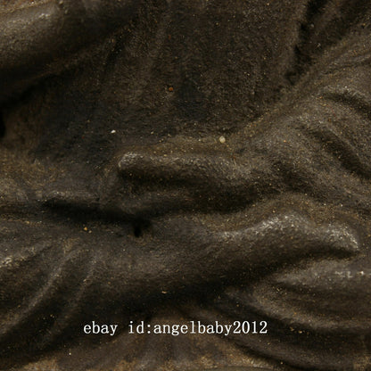 8" Chinese Old Antique Tibet Handmade Meteorite Iron Sakyamuni Buddha Statue