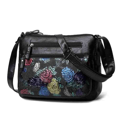 Soft Leather Messenger Shoulder Handbag Purse Flowers Multi-pocket Crossbody 1PC