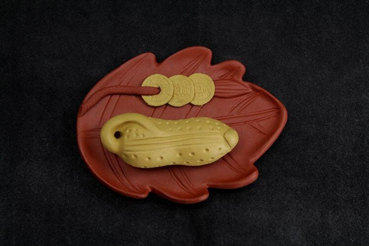 Handmade Tea Pet Wealth Bring Good Luck Peanut Coin Carved Leaf Design On Sales