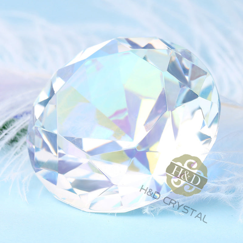 Colorful Crystal Paperweight Cut Glass Giant Diamond Shape Jewel Decor Gift 50mm
