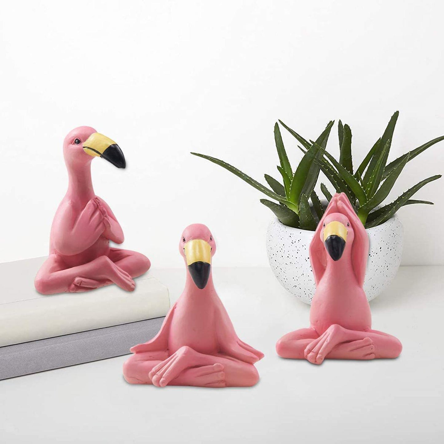 3 Pieces Yoga Flamingo Statue Ornament for Restaurant Bookshelf Dining Room