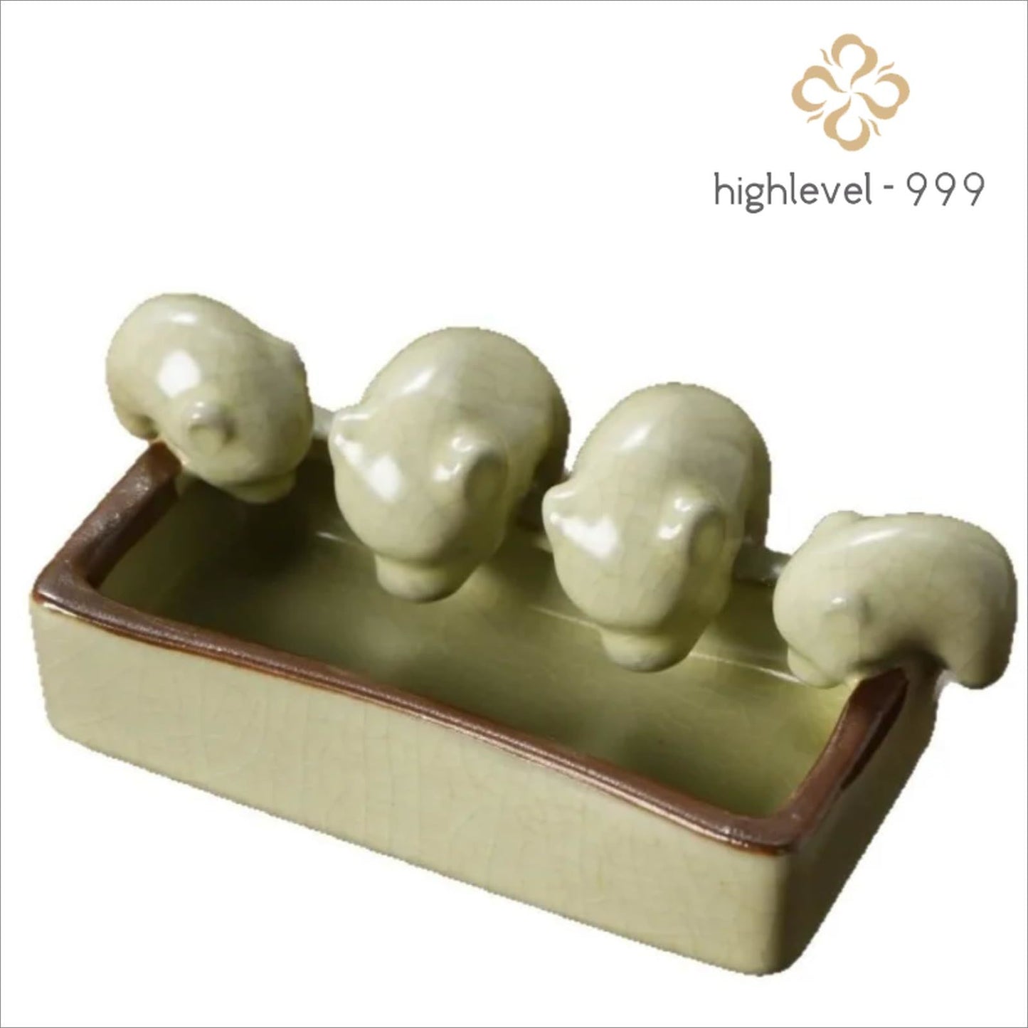 Set of 4 Crackle Glaze Pig Ruyao Tea Pet 10.8cm Tea Tray Decoration Tea Ceremony