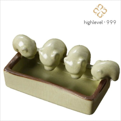 Set of 4 Crackle Glaze Pig Ruyao Tea Pet 10.8cm Tea Tray Decoration Tea Ceremony
