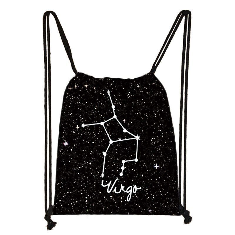 Zodiac Sign Purse Backpack Galaxy Drawstring Bag Rucksack Storage Bag Travelling