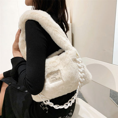 Faux Fur Plush Shoulder Bags Winter Furry Soft Tote Handbags Pink Purple Purse