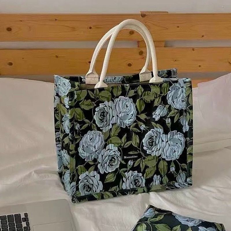 Vintage Tote Bag Rose Print Luxury Handbag Large Shopping Bags 36.5*32.5*16 CM