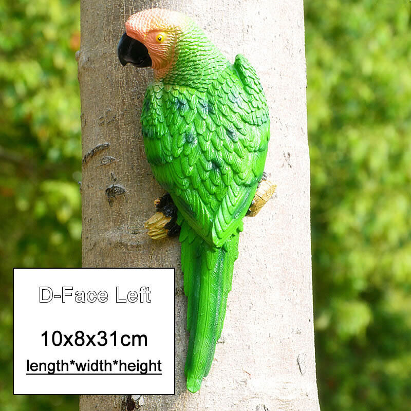 Resin Parrot Statue Wall Mounted Outdoor Garden Tree Decoration Animal Sculpture-