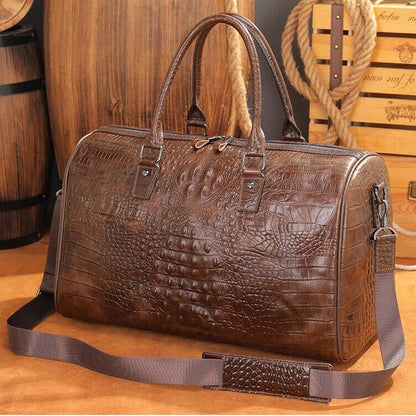 Mens Leather Crocodile Gym Duffel Shoulder Bag Travel Overnight Luggage Handbags