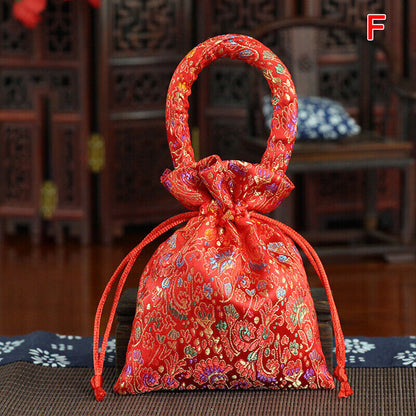 14x11cm Portable Brocade Wedding Candy Bag Package Bag Drawstring Red Candy BN8