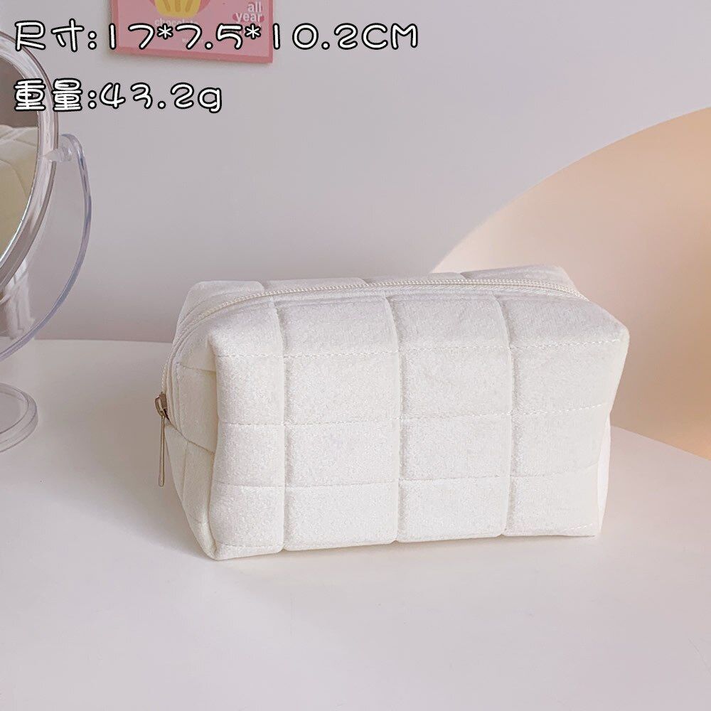 Solid Color Cosmetic Bag Travel Make Up Toiletry Bag Washing Pouch Velvet Zipper