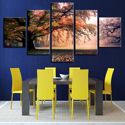 Autumn Big Trees Forest Sunrise Canvas Prints Painting Wall Art Home Decor 5PCS