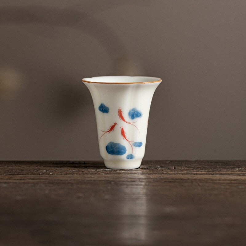 Ceramic Tea Cup Handpainted Chinese Kungfu Cup Scent Cup Floral Designing 45ml