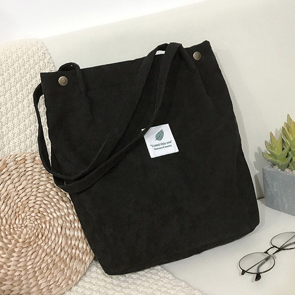 Women Corduroy Shoulder Shopping Bags Reusable Female Bag Handbags With Button