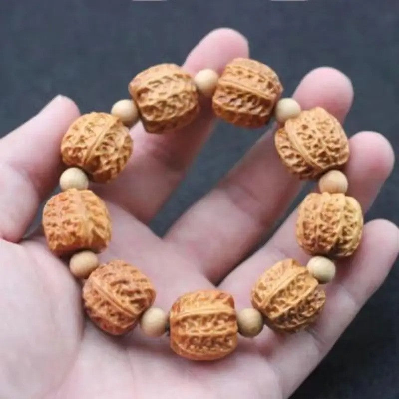 Cliff Cypress Wood Carving Bracelet Luck Eighteen Arhats HandString Jewelry