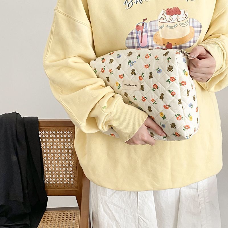 Makeup Bag Soft Cotton Zipper Cosmetic Organizer Cute Clutch Traveling Purse 1PC