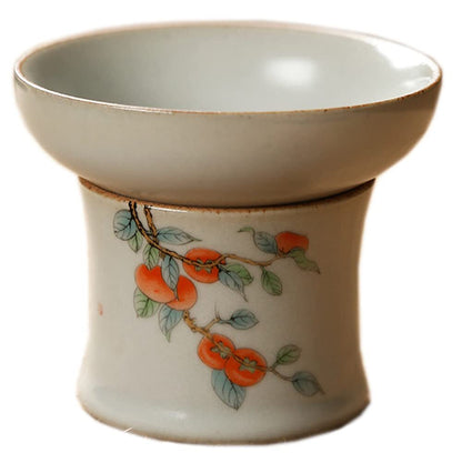 Tea Leaking Persimmon Pattern Filter Tea Strainer Kung Fu Tea Set Ceramic