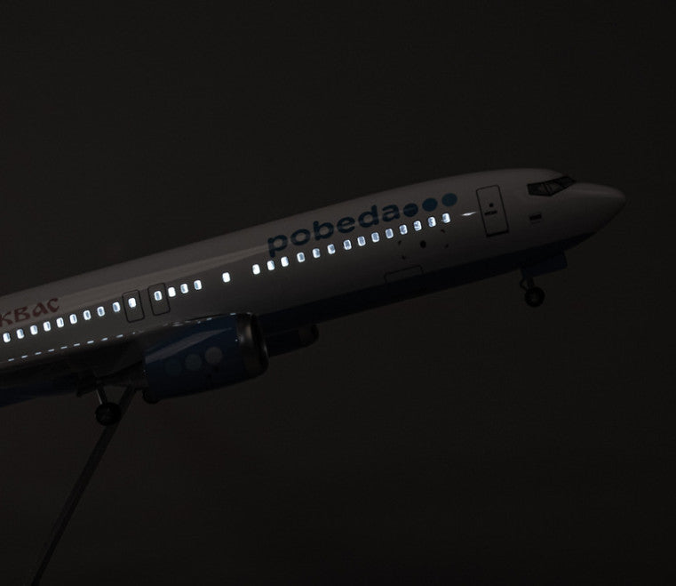 47CM Pobeda BOEING 737 Airplane Led Sound-controlled Light Resin Aircraft Model