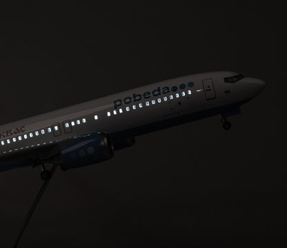 47CM Pobeda BOEING 737 Airplane Led Sound-controlled Light Resin Aircraft Model