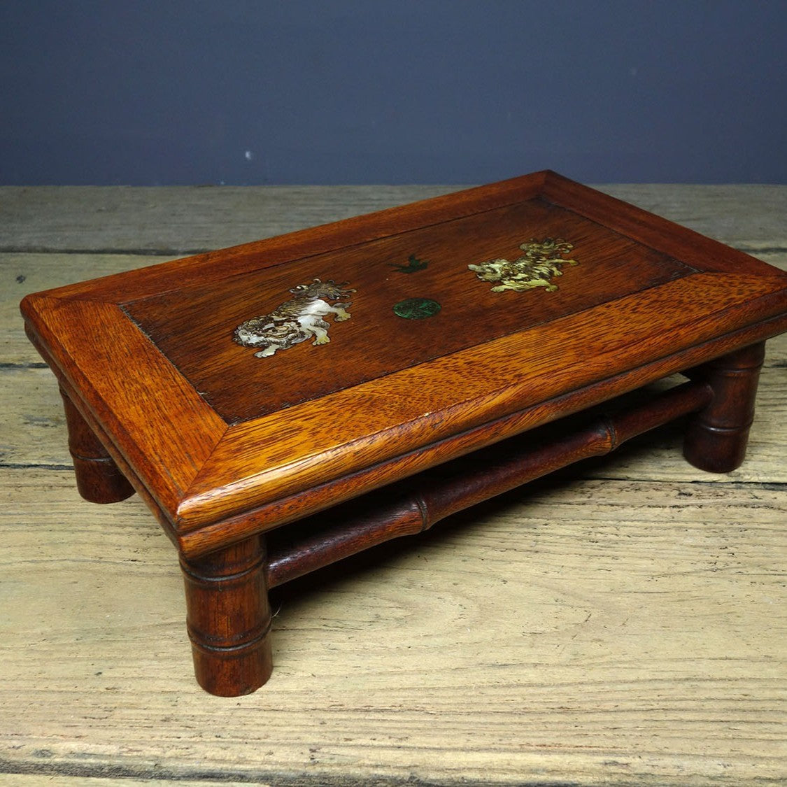 Vintage Rosewood Small Table, Inlaid Abalone "Shi Shi Ru Yi", 26cm