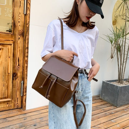 Synthetic Leather Backpack School Bags Drawstring Rucksack 19*27*15 CM Traveling