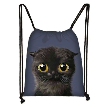 Black Cat Drawstring Bag Women Shopping Purse Canvas Travelling Bag Backpack 1PC