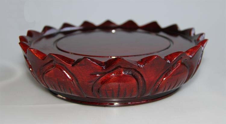 4.4" Red Bowl Lotus Wood Pedestal Round Display Stand Buddha Statue Base