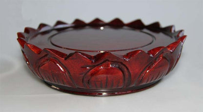 4.4" Red Bowl Lotus Wood Pedestal Round Display Stand Buddha Statue Base