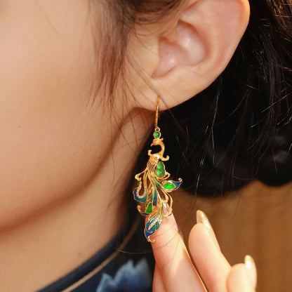 Original New Chinese Phoenix Earrings Agate Gourd Enamel National Style Drops