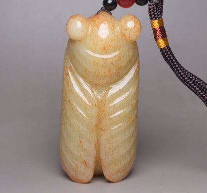 Chinese Natural Hetian Jade Carving Cicada Statue Nice Figurine Pendant Jewelry