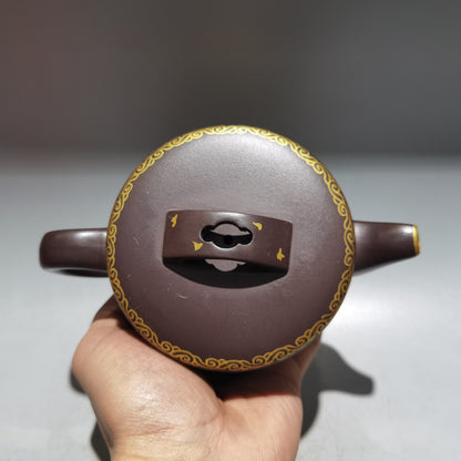 Chinese Yixing Zisha Clay Handmade Exquisite Teapot（描金汉瓦壶 底款：金鼎商标）