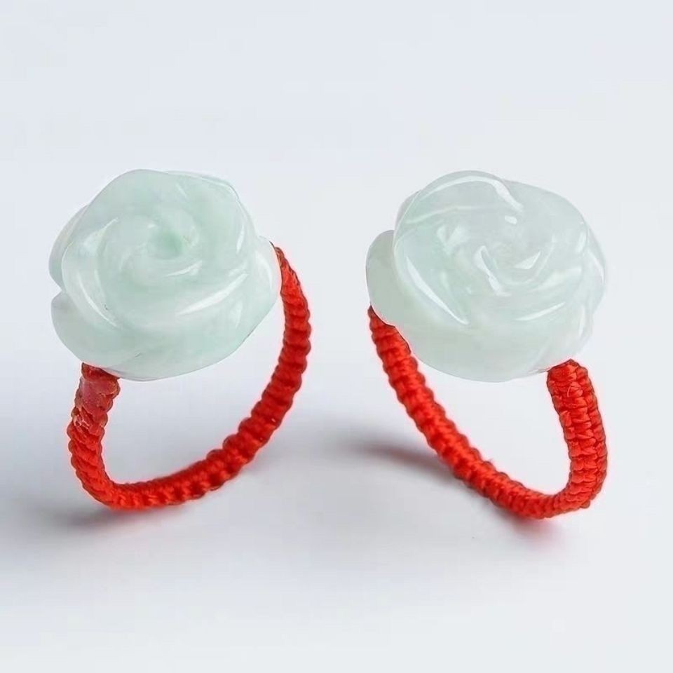 Natural Grade A Jadeite Rose Ring Handmade Red Rope Jade Ring For Women