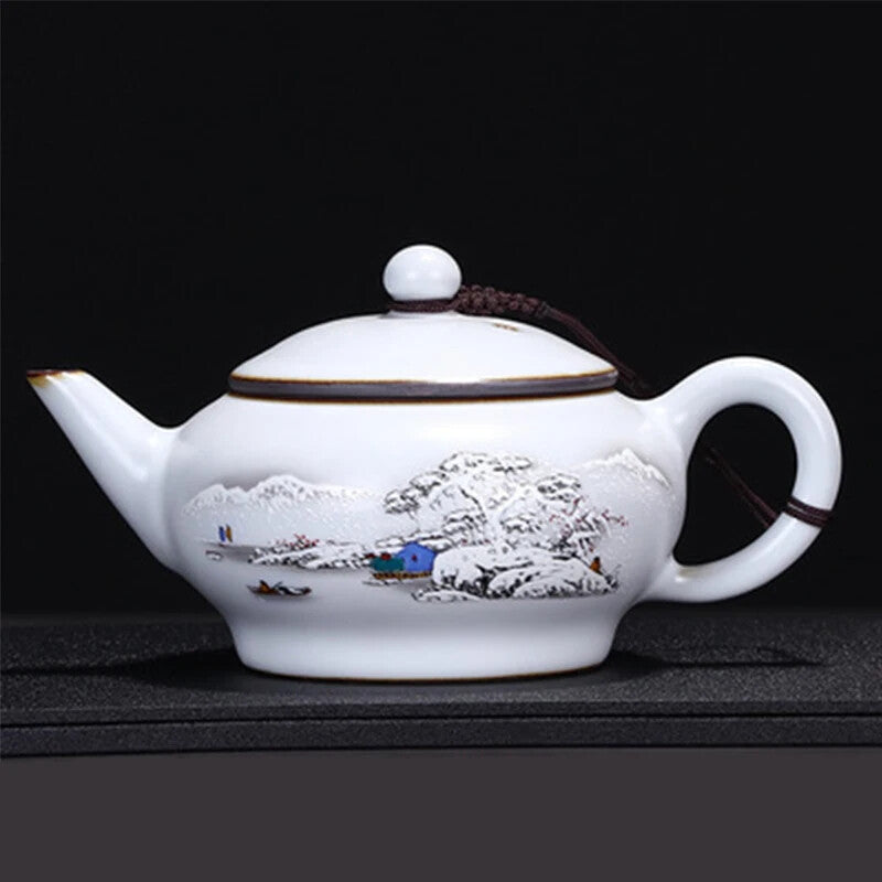 Ru Kiln Moon White Teapot Ceramic Ru Porcelain Open Teapot Retro Kung Fu Tea Set