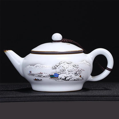 Ru Kiln Moon White Teapot Ceramic Ru Porcelain Open Teapot Retro Kung Fu Tea Set