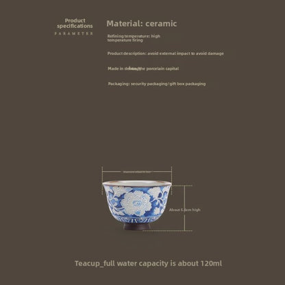 120ml Ceramic Ru Kiln Peony Teacup Tea Bowl Tea-tasting Fragrance Cup Master Cup