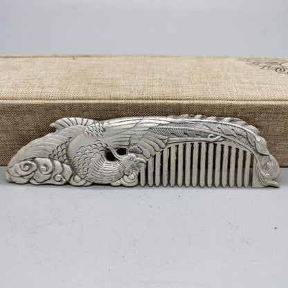Old Chinese tibet silver handcarved Phoenix Comb statue