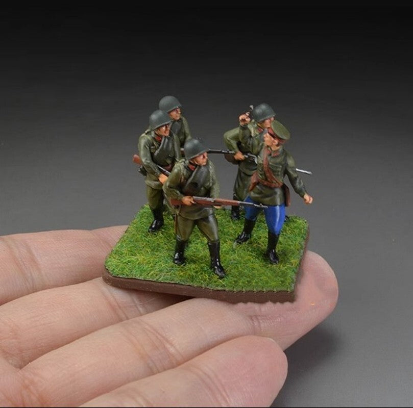 Handmade 1/72 WWII Soviet Infantry 5 Soldiers Model