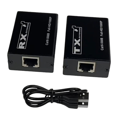30M Black Aluminum USB KVM HDMI Extender RJ45 Cat6 Ethernet Network Cable