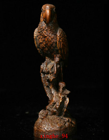 Chinese Folk Boxwood wood Carved FengShui parrot bird auspicious animal Statue