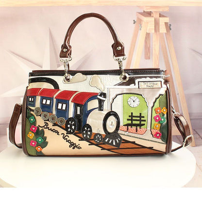 Synthetic Leather Shoulder Bag Patchwork Embroidery Messenger Bag Handbags Totes