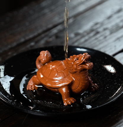 traditional craft handmade tea pet dragon turtle statue zisha purple clay animal