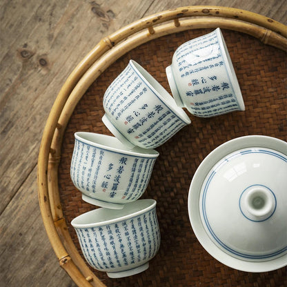 1 Pc Chinese Ceramic Tea Cup Handmade Heart Sutra Tea Bowl Teaware